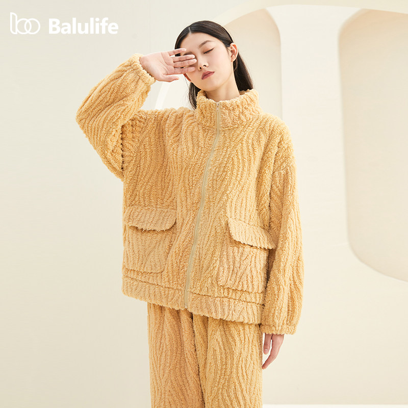 佰伦世家女珊瑚绒立领拉链睡衣