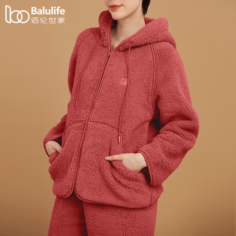 珊瑚绒情侣冬款睡衣女加厚法兰绒连帽外穿抗静电拉链家居服男套装