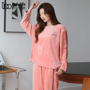 海岛绒睡衣女款秋冬季薄绒2025新款圆领套头宽松毛绒绒保暖家居服