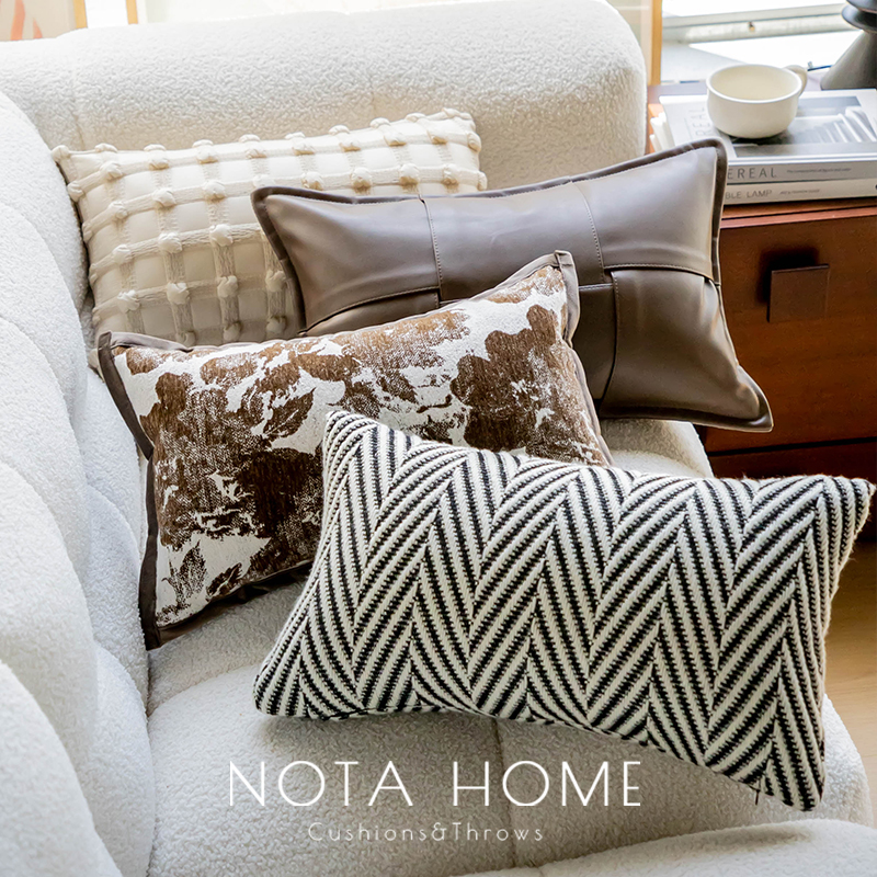 Ins风抱枕套中古腰枕棕色皮质