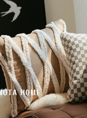 簇绒抱枕轻奢高级感枕套北欧风靠枕客厅沙发靠枕车载中古方形抱枕