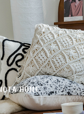 编织枕套北欧ins风靠枕白色线条腰靠办公室午休抱枕床头飘窗枕套
