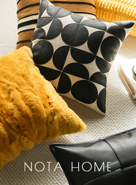 黄色濑兔毛抱枕皮质方枕套现代简约枕套新家软装靠枕样板间腰靠垫