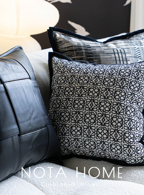 黑色抱枕套现代简约抱枕意式靠枕客厅皮质沙发靠垫车载方形腰靠枕