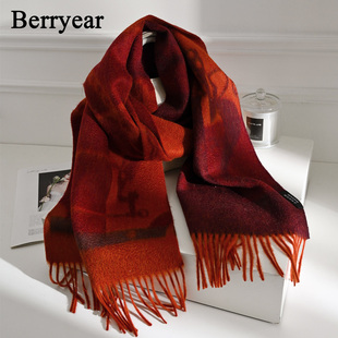 橘红色100%山羊绒围巾女冬季高级感保暖围脖披肩新年送礼生日礼物