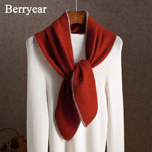 橘红色山羊绒围巾女秋冬季百搭三角巾高级感围脖披肩外搭生日礼物