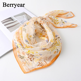 桔色真丝丝巾小方巾女夏季薄款护颈小领巾100%桑蚕丝围巾脖子防晒