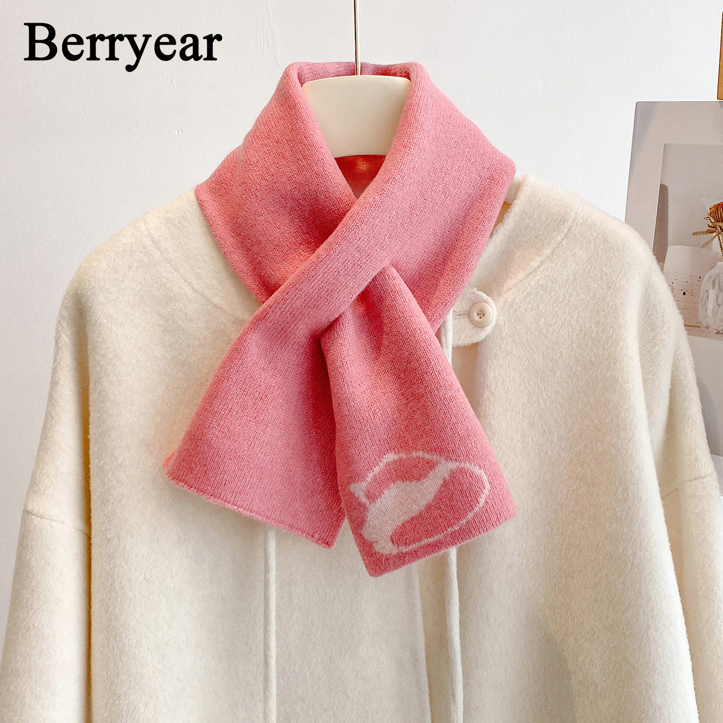粉色100%纯羊毛小围巾女秋冬季2025新款百搭针织交叉保暖护颈围脖,服饰配件/皮带/帽子/围巾,围巾/丝巾/披肩,淘宝优惠券,粉丝福利购,淘宝优惠卷