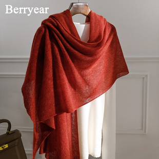 橘红色100%山羊绒围巾女秋冬季意大利轻奢高级感披肩外搭保暖围脖
