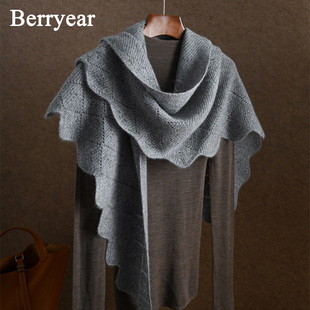 灰色100%山羊绒围巾女冬季三角巾大披肩外搭女高级感针织保暖围脖
