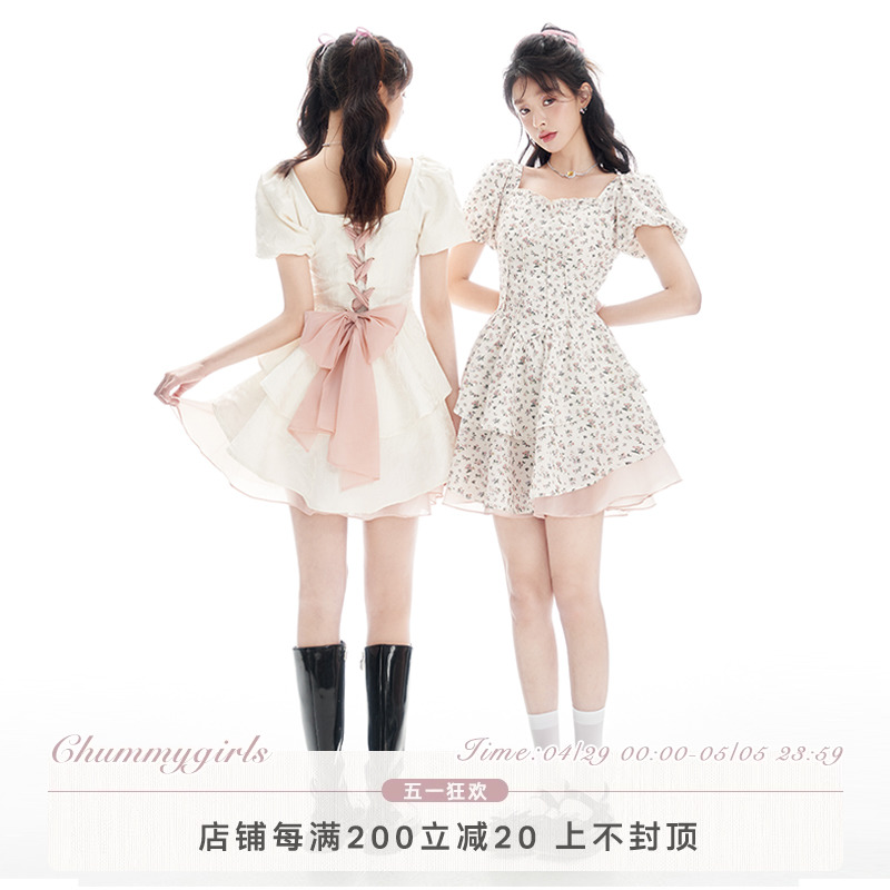 chummygirls原创芭蕾的夏天纯欲甜辣风蝴蝶结连衣裙高级感公主裙-封面