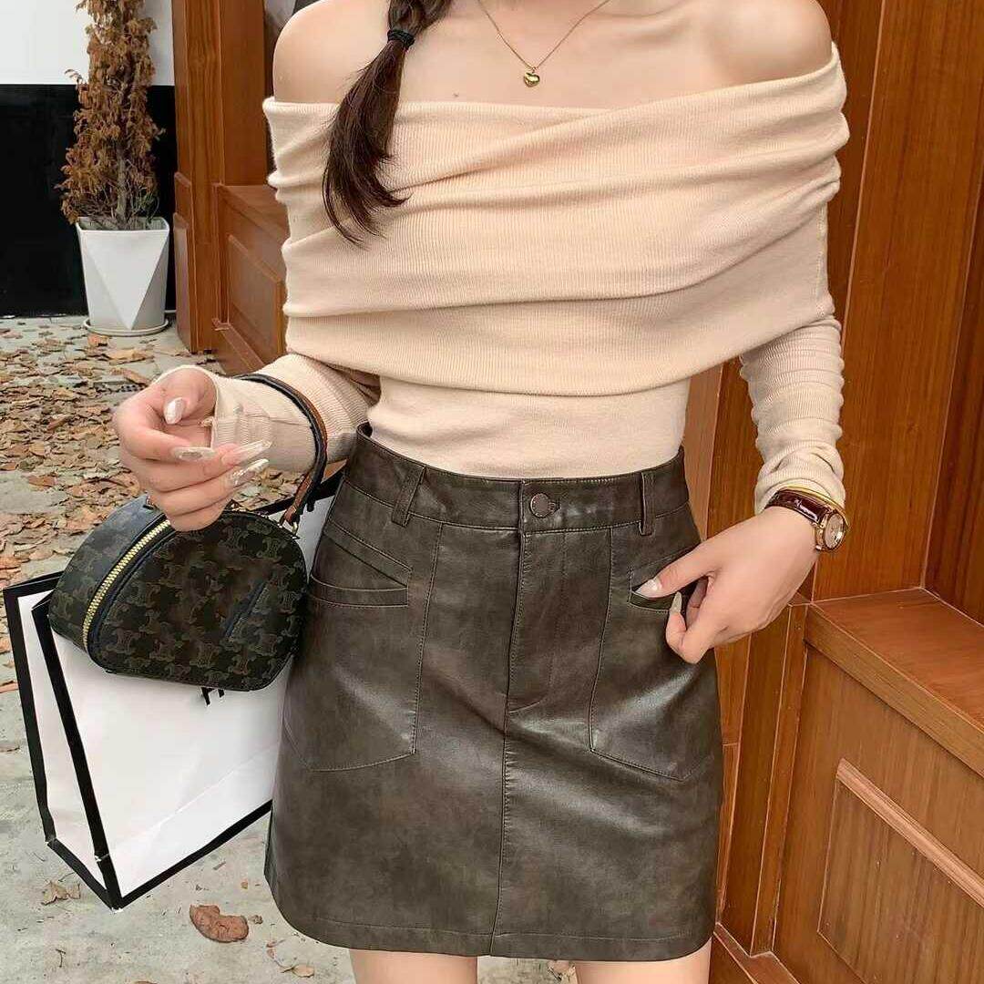 棕色皮裙半身裙秋冬款2024新款高腰显瘦PU皮a字裙百搭配靴子短裙