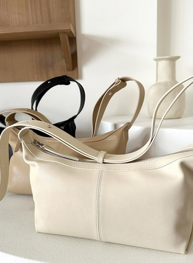 loan牛皮饺子包2025春夏新款通勤包简约单肩腋下包白色斜挎包