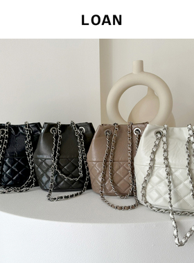 小香风菱格链条水桶包女新款高级质感真皮单肩斜挎手提腋下包