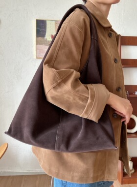 loan2025新款麂皮绒腋下包包女式复古学生上课托特包大容量单肩包