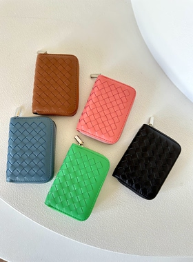 韩版简约大容量女包编织软皮卡包时尚多功能拉链零钱包多卡位卡套