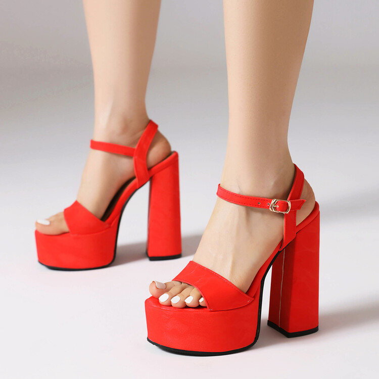 磨砂时装凉鞋女粗跟超高跟鞋复古风厚底防水台圆头女凉鞋大码