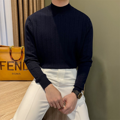 NR先生套头半高领纯色男针织衫