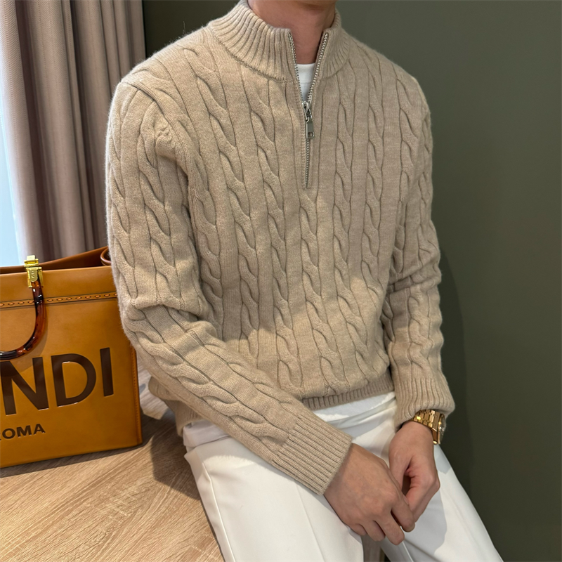 NR先生秋冬厚款半高拉链毛衣男老钱风保暖绞花套头休闲复古针织衫,男装,针织衫/毛衣,淘宝优惠券,粉丝福利购,淘宝优惠卷
