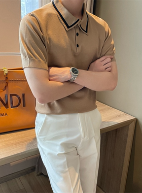 原创设计夏季日常拼色领男polo衫