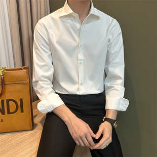 商务休闲纯色打底男衬衫 NR先生轻奢扣式 免烫温莎领白衬衣弹力时尚