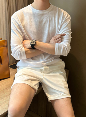 NR先生韩版白色宽松长袖防晒t恤户外薄款圆领慵懒风碎花棉T体恤衫