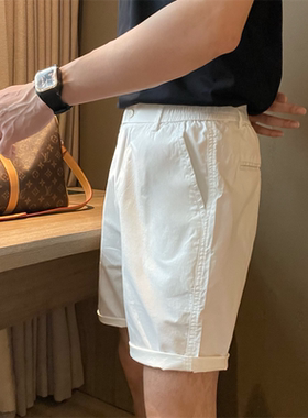 夏季直筒纯白色时尚百搭男短裤极简型男潮流户外旅行微弹5分裤子