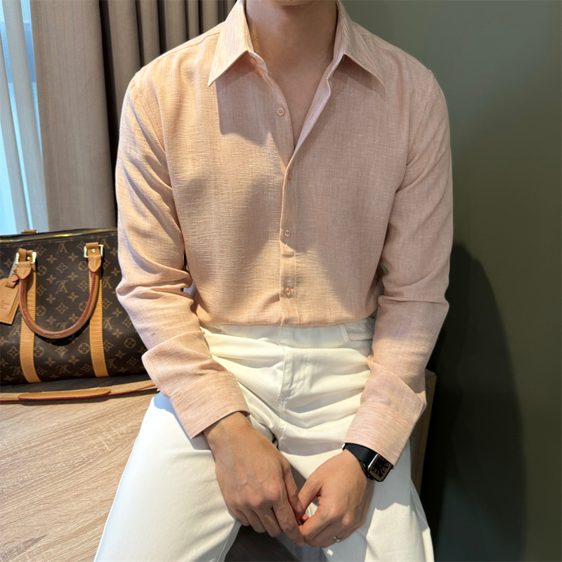 大尖领纯色老钱风长袖衬衣男