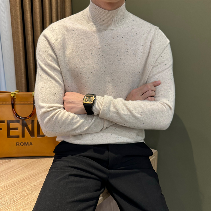 NR先生【全羊毛】半高领内搭男毛衣时尚彩点保暖套头男打底针织衫