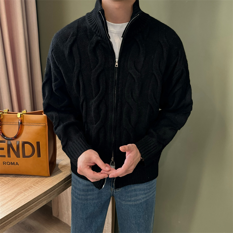 保暖羊毛老钱拉链宽松针织开衫男