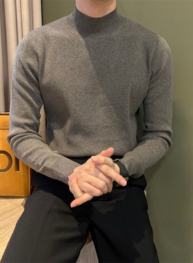 NR先生【羊毛】纯色高品质精细针织衫套头半高领保暖打底毛线衣男