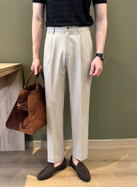 NR先生垂感纯色免烫轻商务西装男裤单扣直筒微宽松通勤休闲长西裤