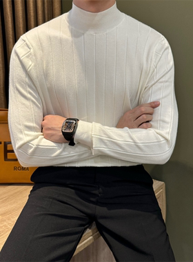 NR先生【羊毛】半高领毛衣男休闲修身免烫打底衫套头保暖针织衫潮