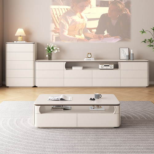 新款奢石纯实木三层落地电视柜