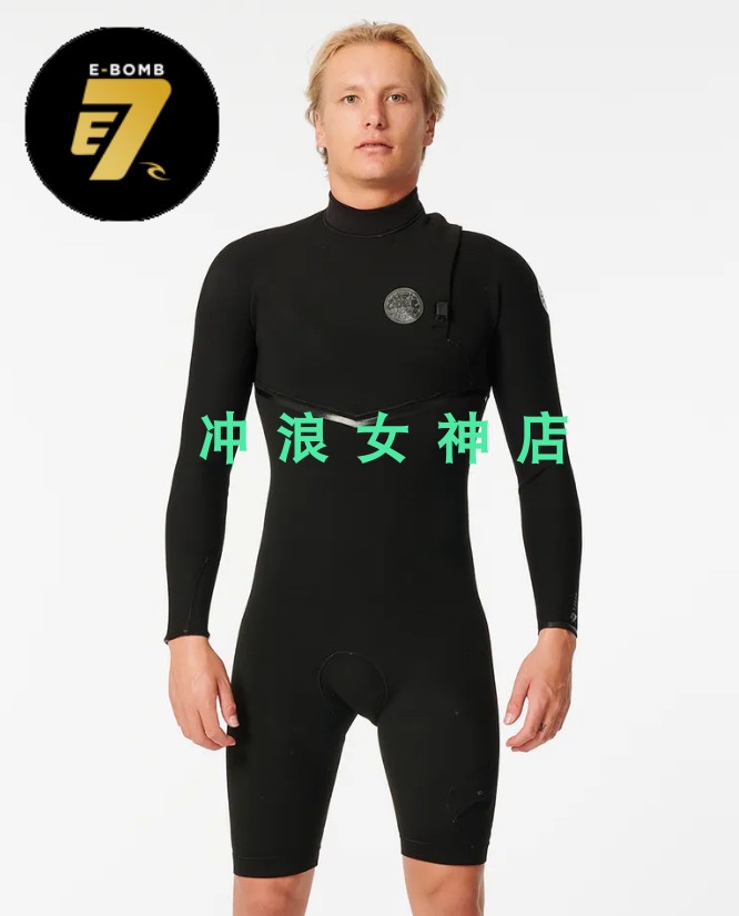 Rip Curl 2mm短袖全身冲浪防寒服潜水衣湿衣黑色男E-Bomb Wetsuit