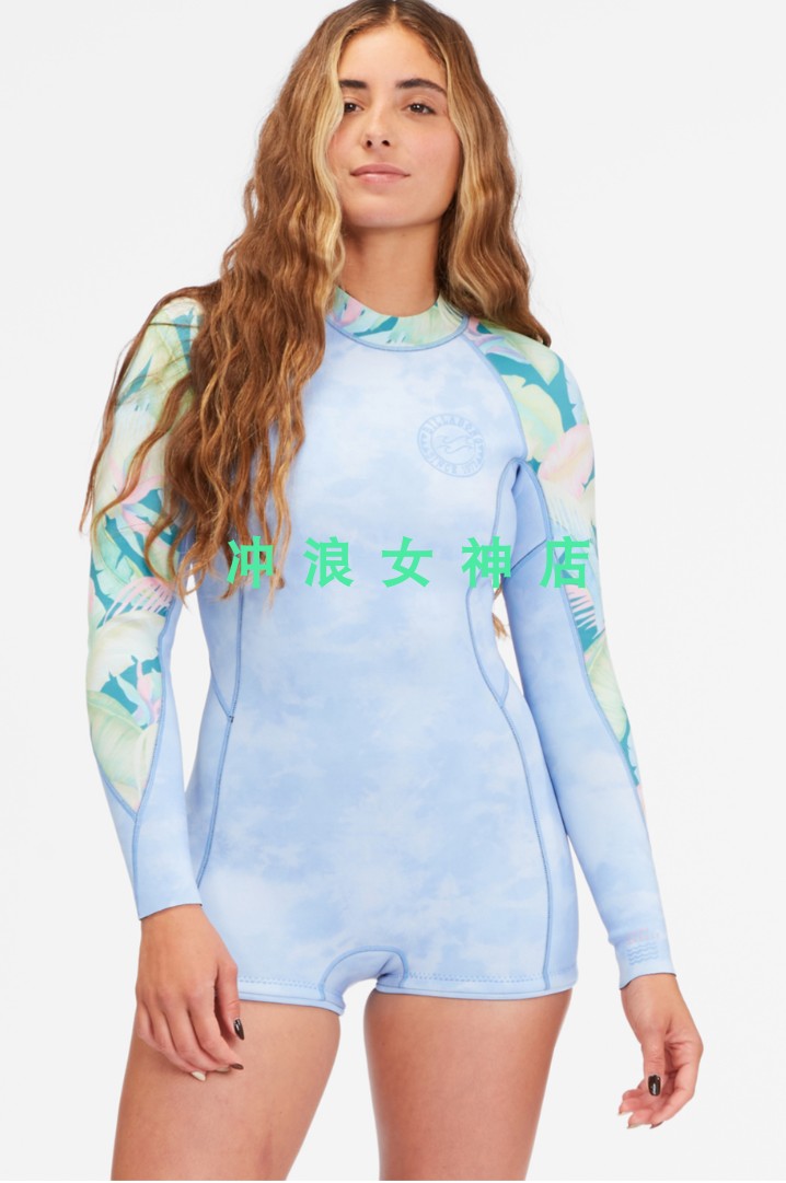 Billabong 2mm尾波冲浪防寒服湿衣潜水服半身连体长袖防晒平角 女