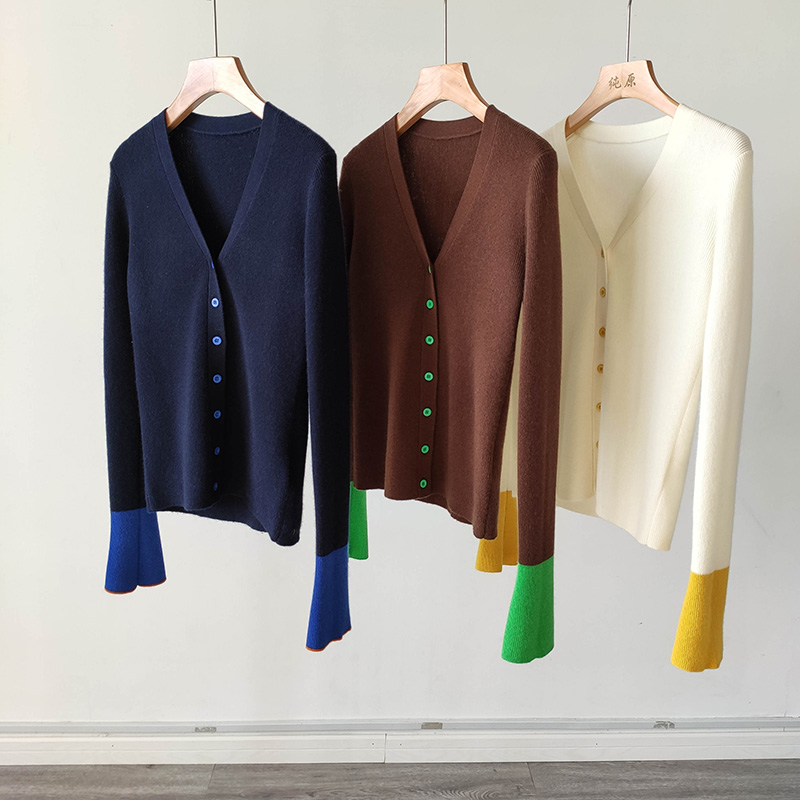 软糯纯羊绒V领舒服撞色爆美