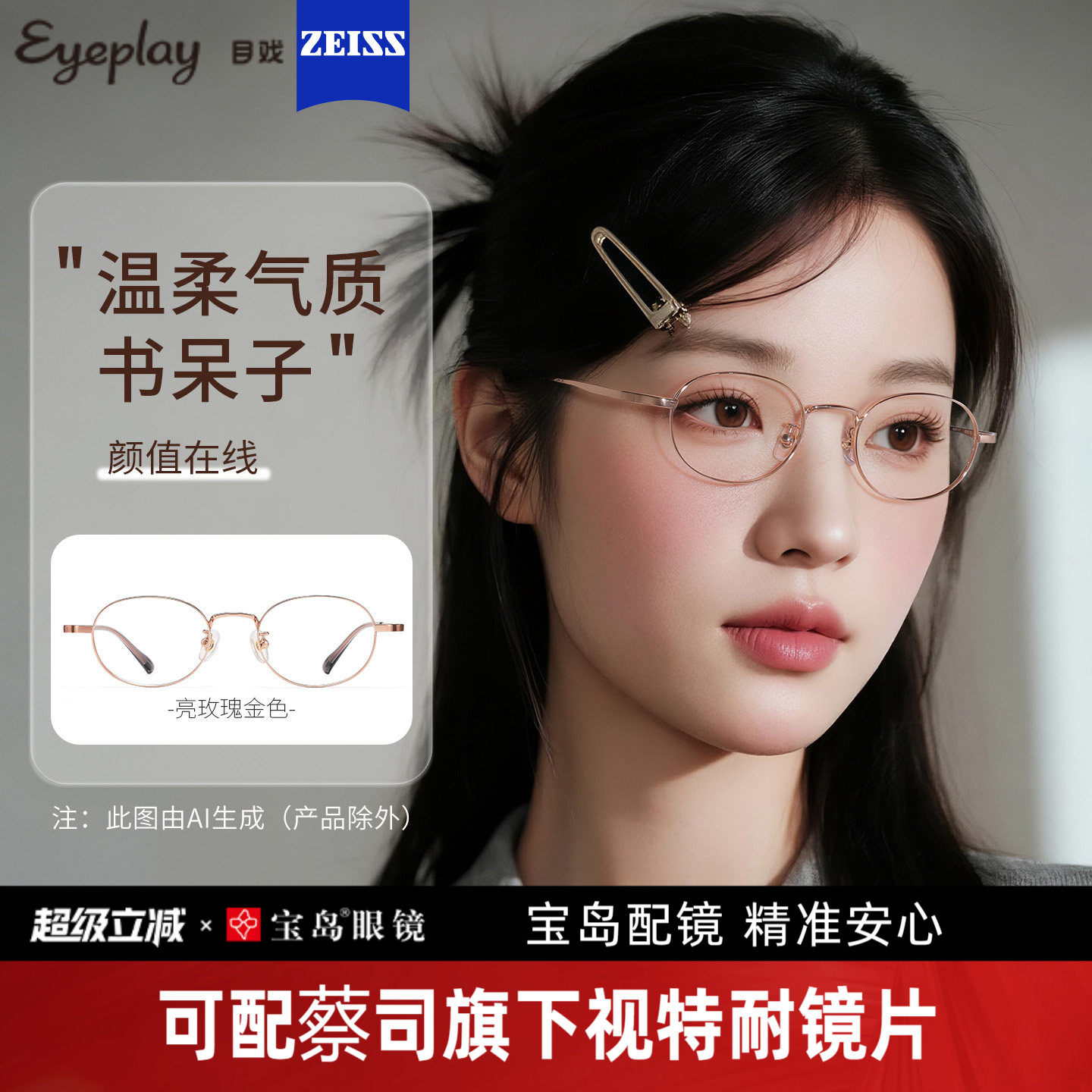 目戏近视眼镜女减龄小框镜架书呆子眼镜可选防蓝光可配度数21005