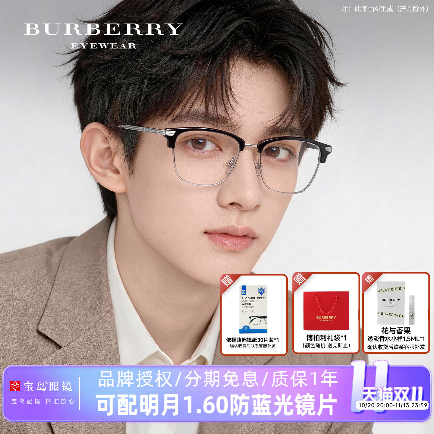 BURBERRY博柏利眼镜框男时尚商务眉框眼镜架可配近视度数镜2359