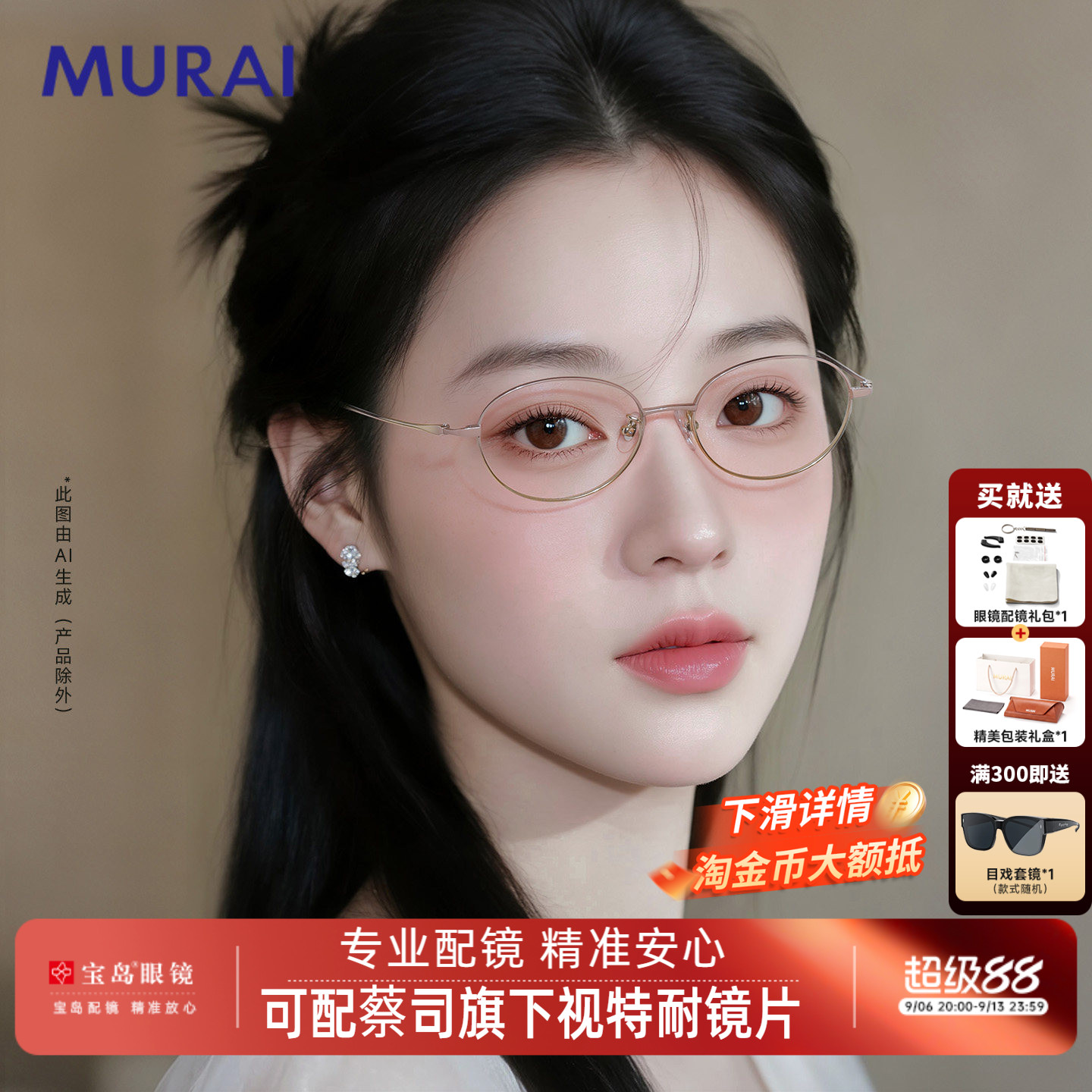 MURAI小脸近视眼镜架女款书呆子钛合金眼镜框可配小框高度近视片