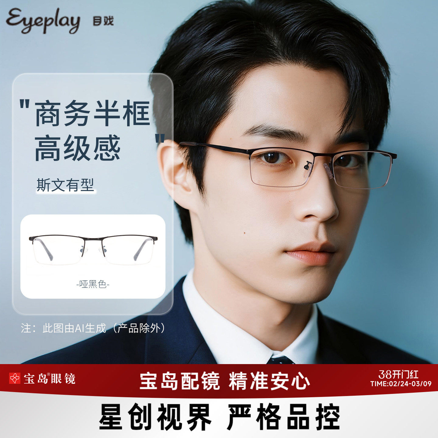 目戏半框近视眼镜男款可配度数光学眼镜框专业网上配眼镜12003