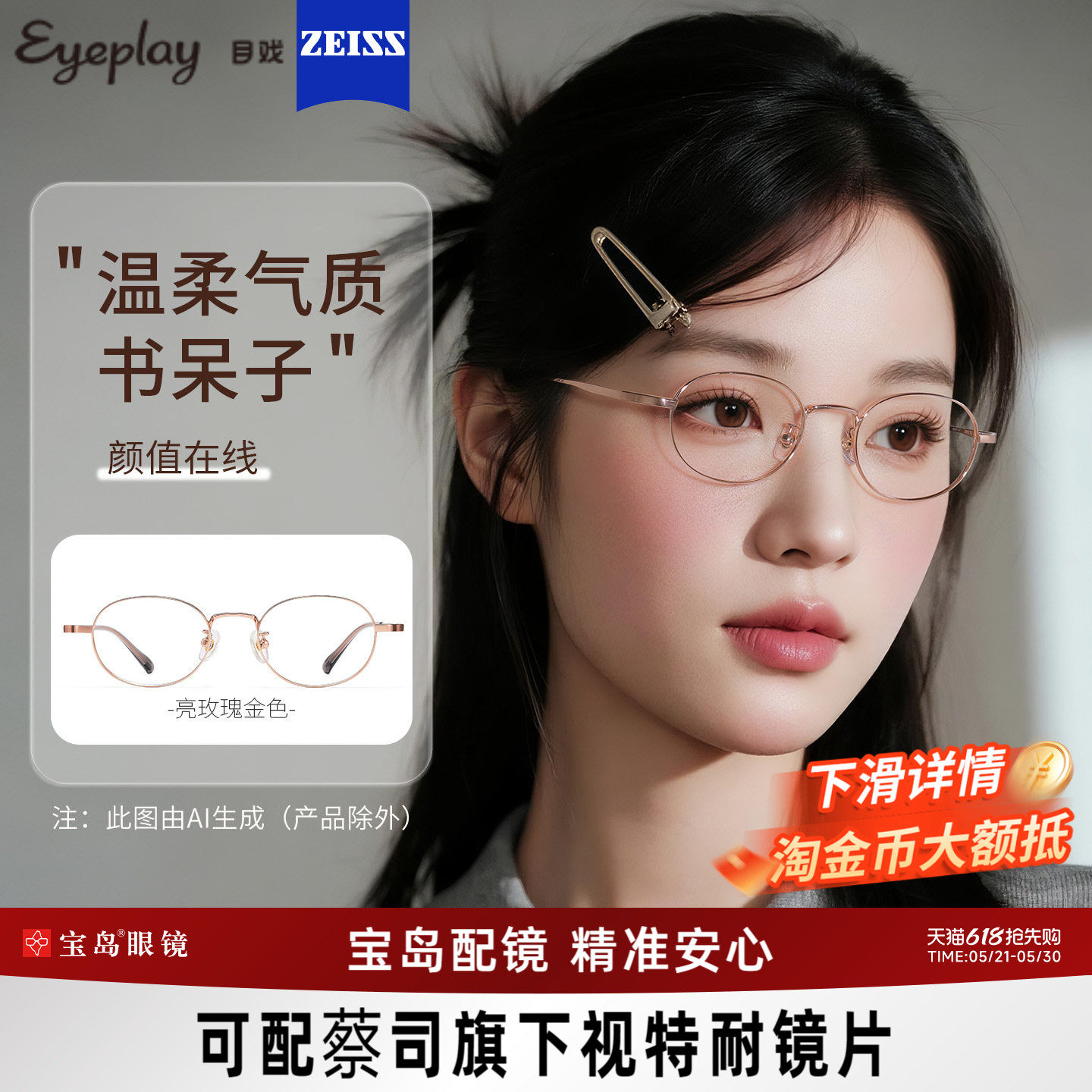 目戏近视眼镜女减龄小框镜架书呆子眼镜可选防蓝光可配度数21005
