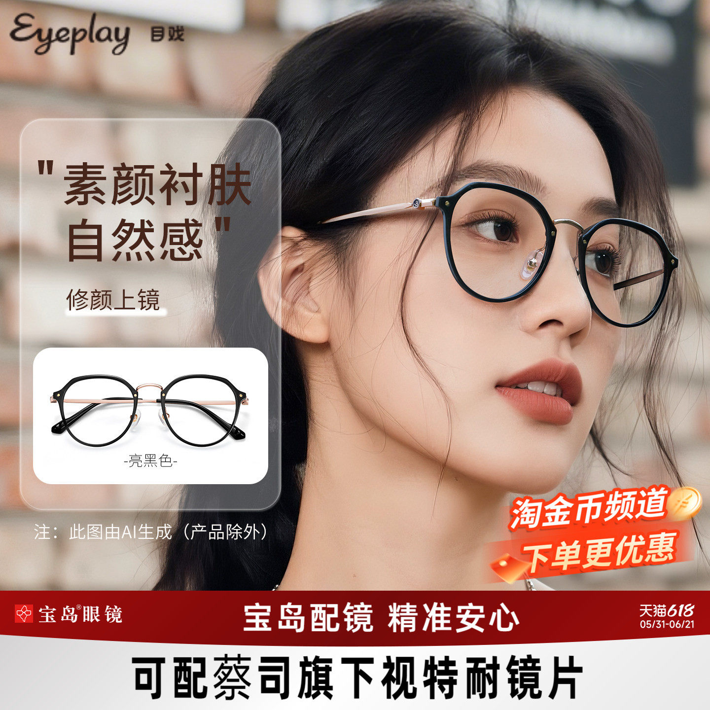 目戏秀气黑色眼镜近视女可配度数可选防蓝光眼镜框镜架5018C3