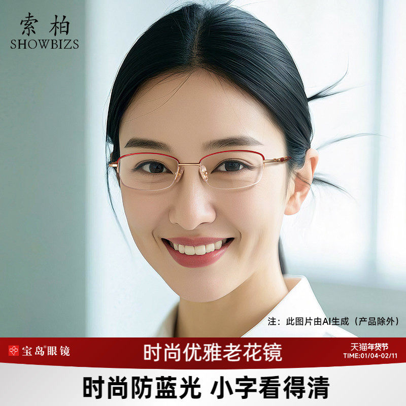 索柏老花镜防蓝光高清树脂时尚老年人远视老光眼镜女士宝岛正品