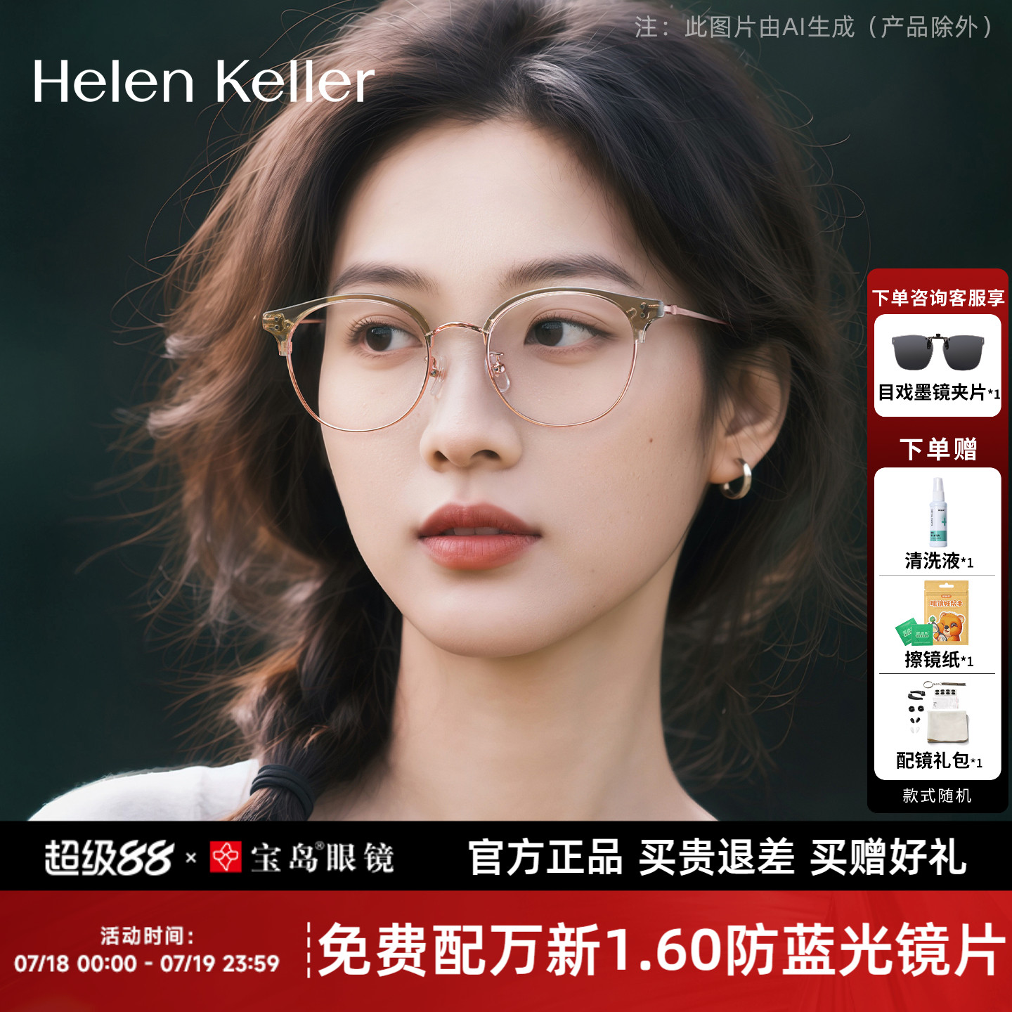 海伦凯勒冷茶色近视眼镜框女