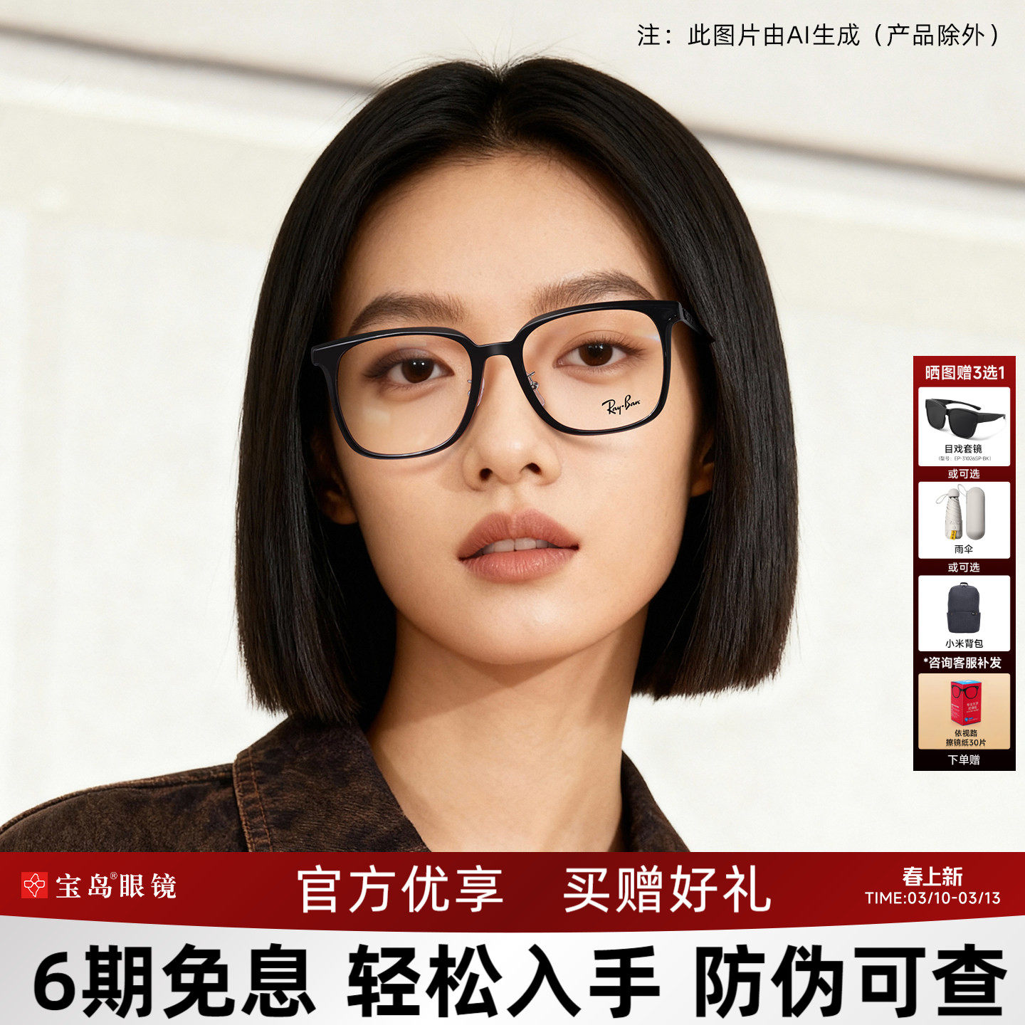 RayBan雷朋素颜近视眼镜女修颜大框舒适时尚黑框眼镜框架男5419