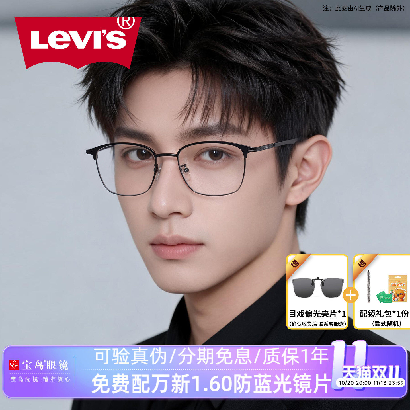 李维斯男休闲简约眉线框眼镜架