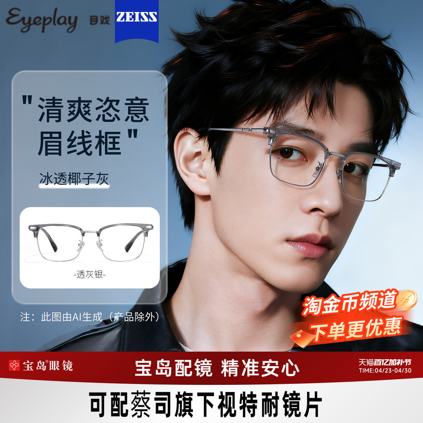 目戏透明斯文近视眼镜可配蔡司度数可选防蓝光眼镜框镜架男71009