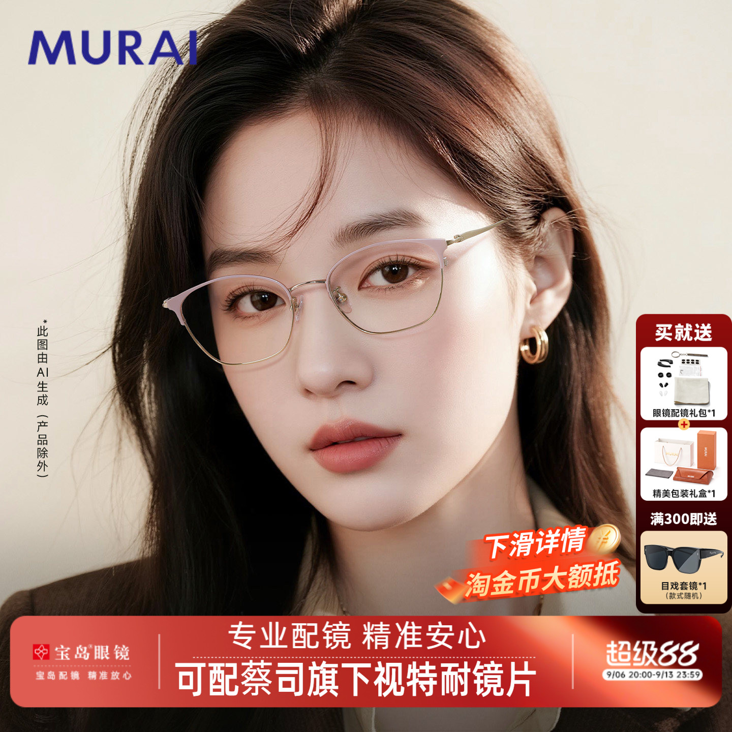 MURAI近视眼镜女时尚复古高级感钛合金腿镜框眼镜女可配度数近视