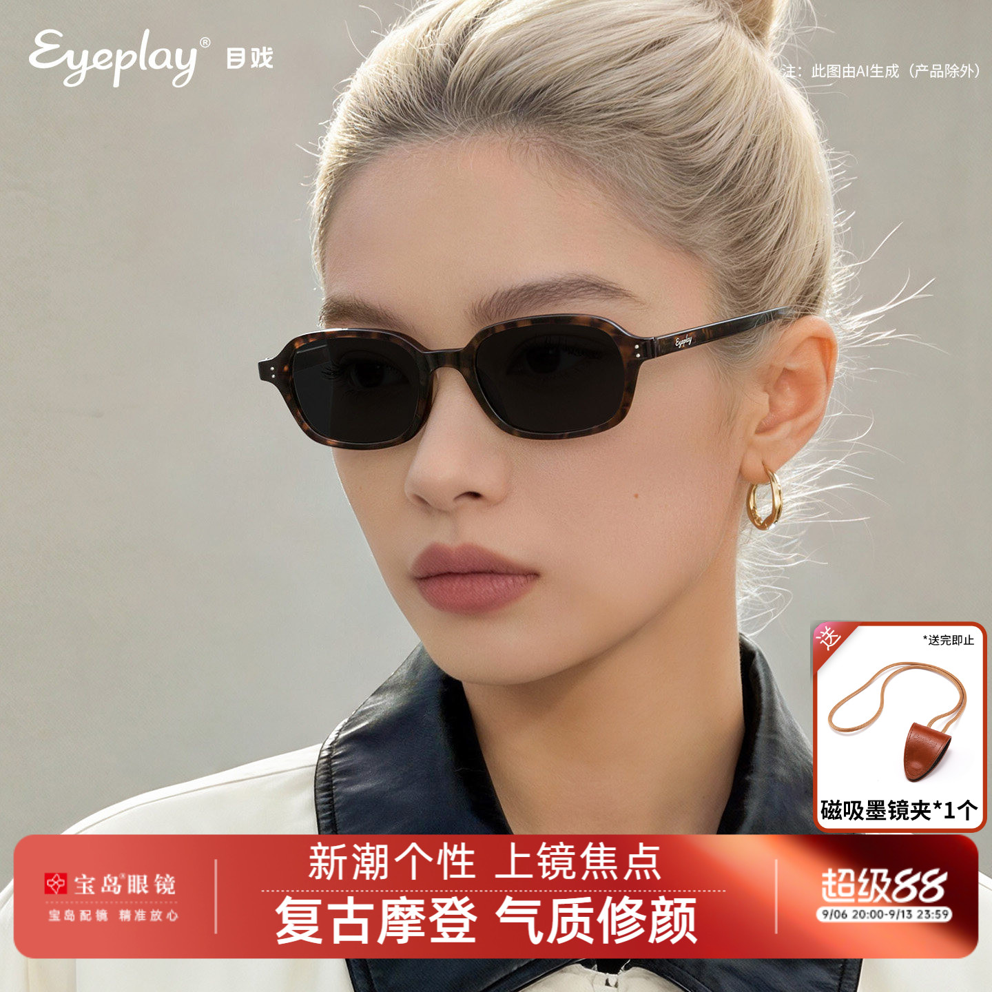 目戏复古老钱风太阳镜女款图片